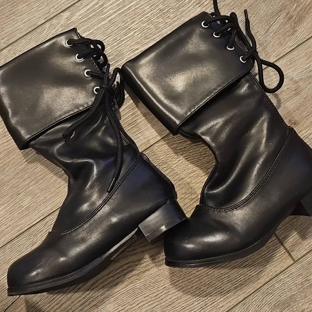 Toddler Pirate Black Lace-Up Boots